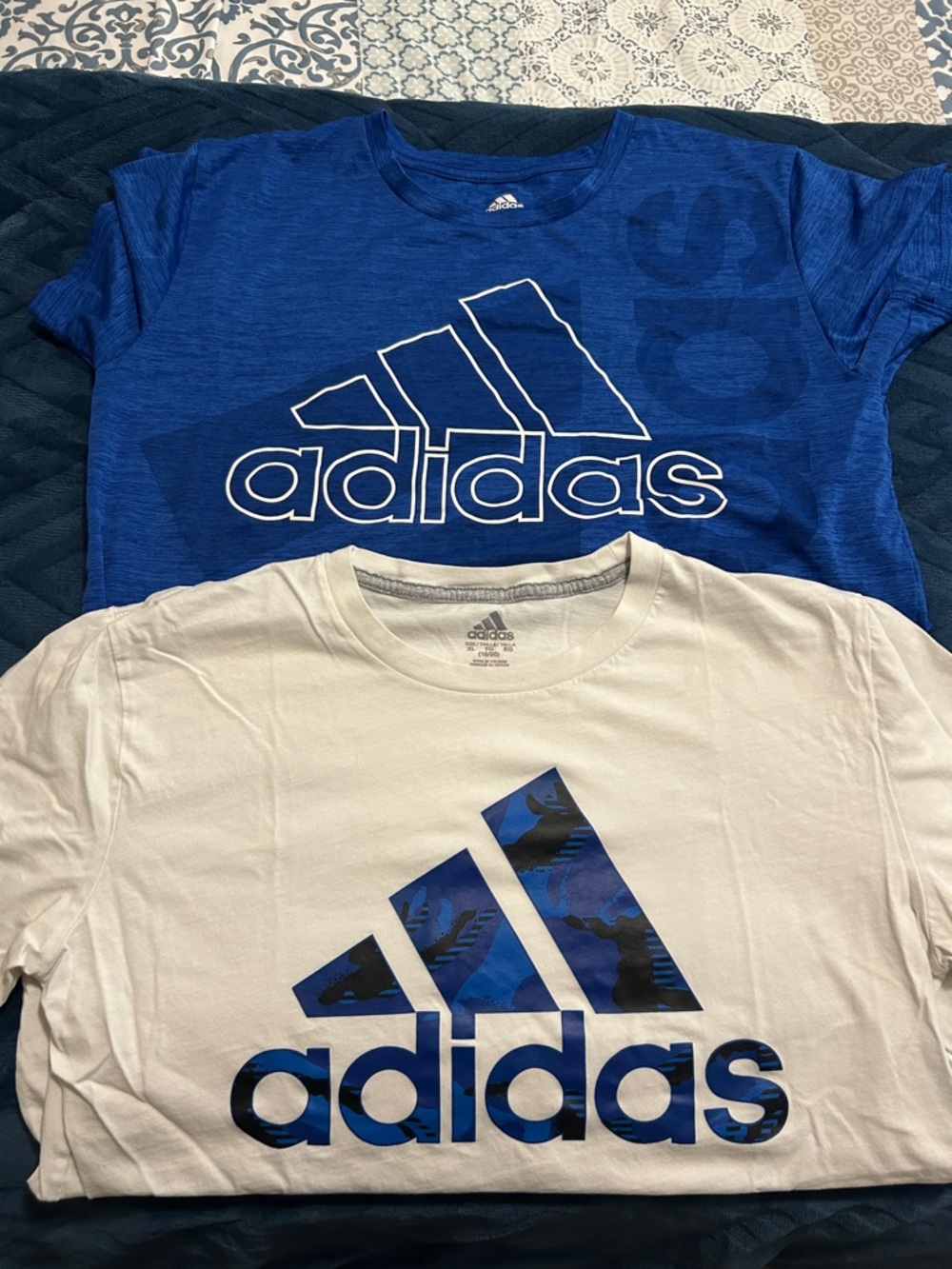 adidas Blue and White Logo Short-Sleeve Kids Tees - Set of 2